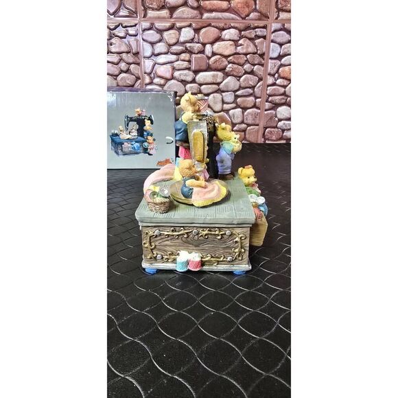 Bears Sewing Machine Music Box Sankyo Animated Turntable Resin - Picture 4 of 7